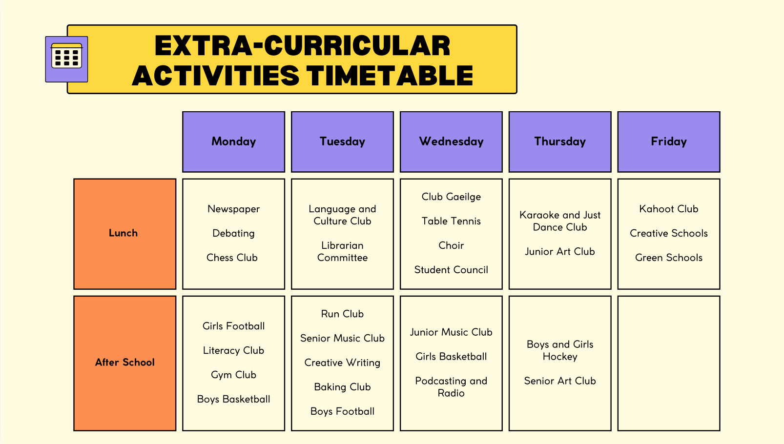 Extra Curricular Schedule Autumn 2024